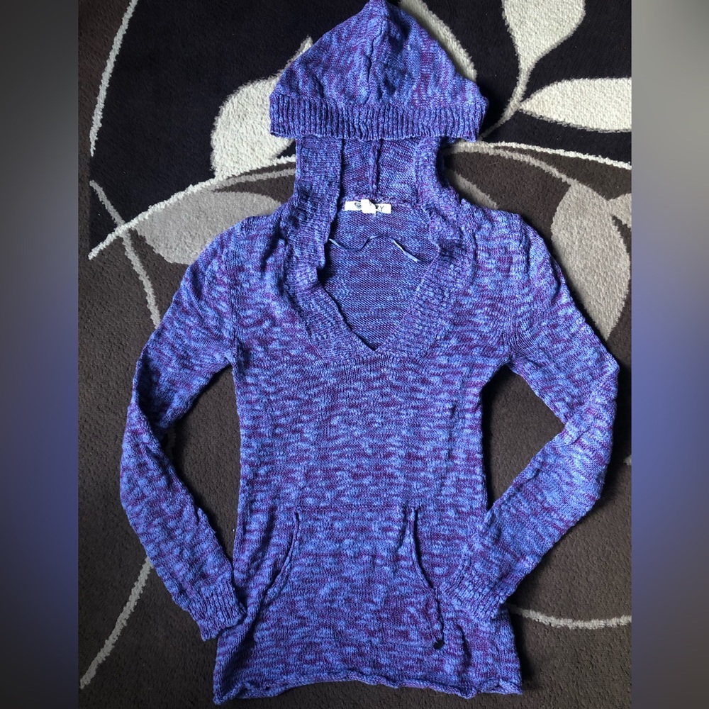 Roxy Purple Knit V-neck Hoodie Medium Ladies